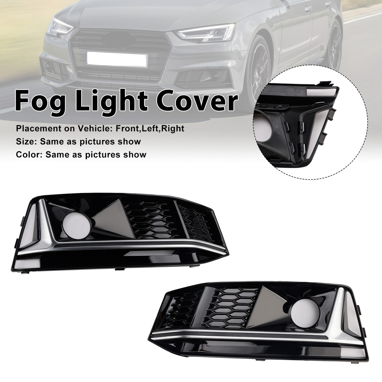 2016-2016 Audi A4 B9 S4 2PCS Black Chrome Front Bumper Foglight Grille Generic