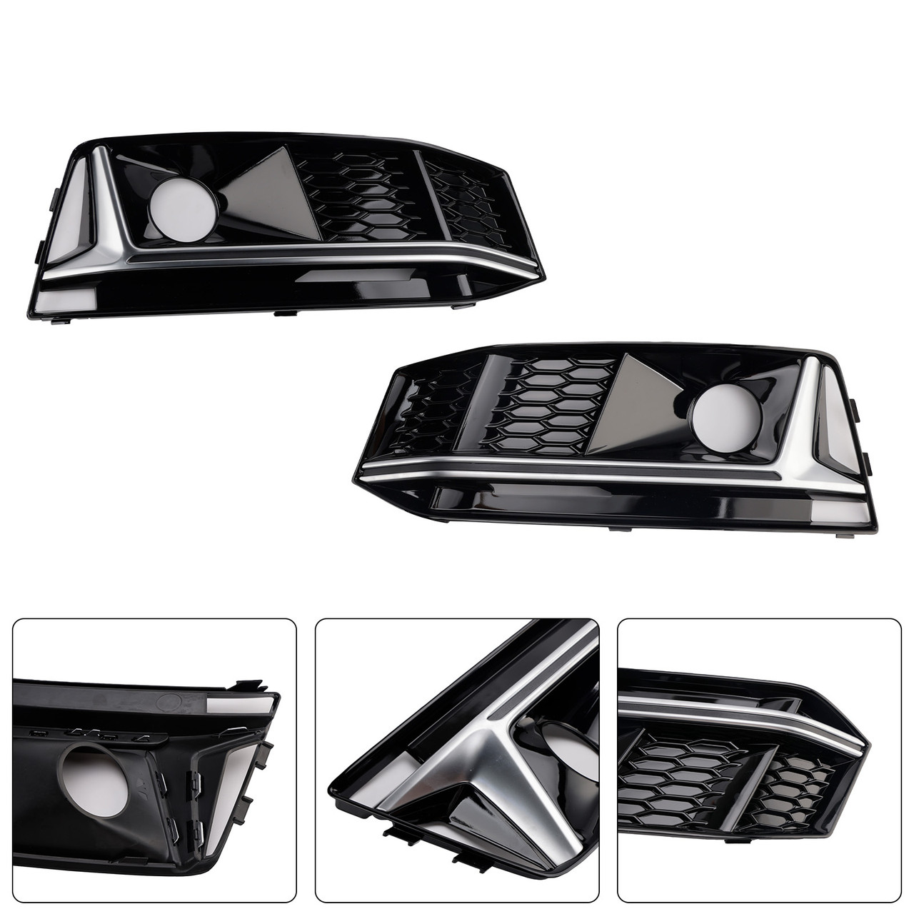 2016-2016 Audi A4 B9 S4 2PCS Black Chrome Front Bumper Foglight Grille Generic