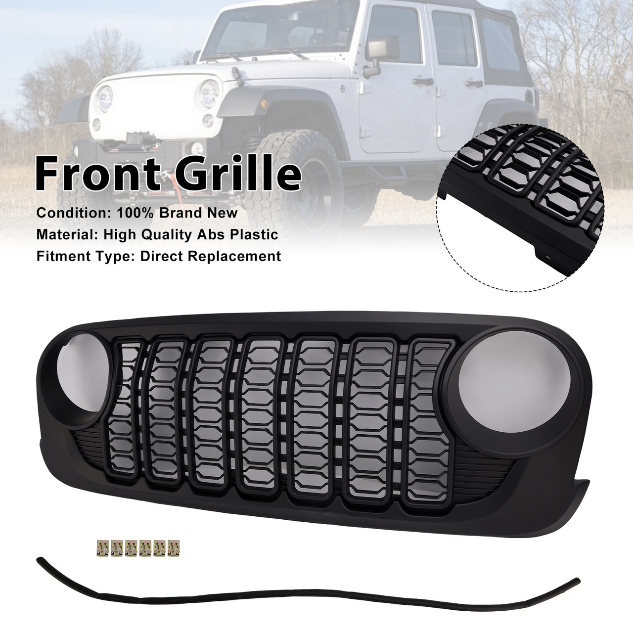 2007-2018 Jeep Wrangler JK JKU Unlimited 2 & 4 Door Front Bumper Grille Black Generic