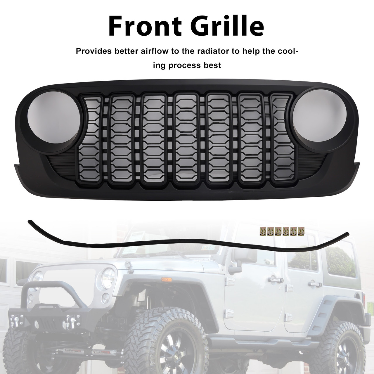 2007-2018 Jeep Wrangler JK JKU Unlimited 2 & 4 Door Front Bumper Grille Black Generic