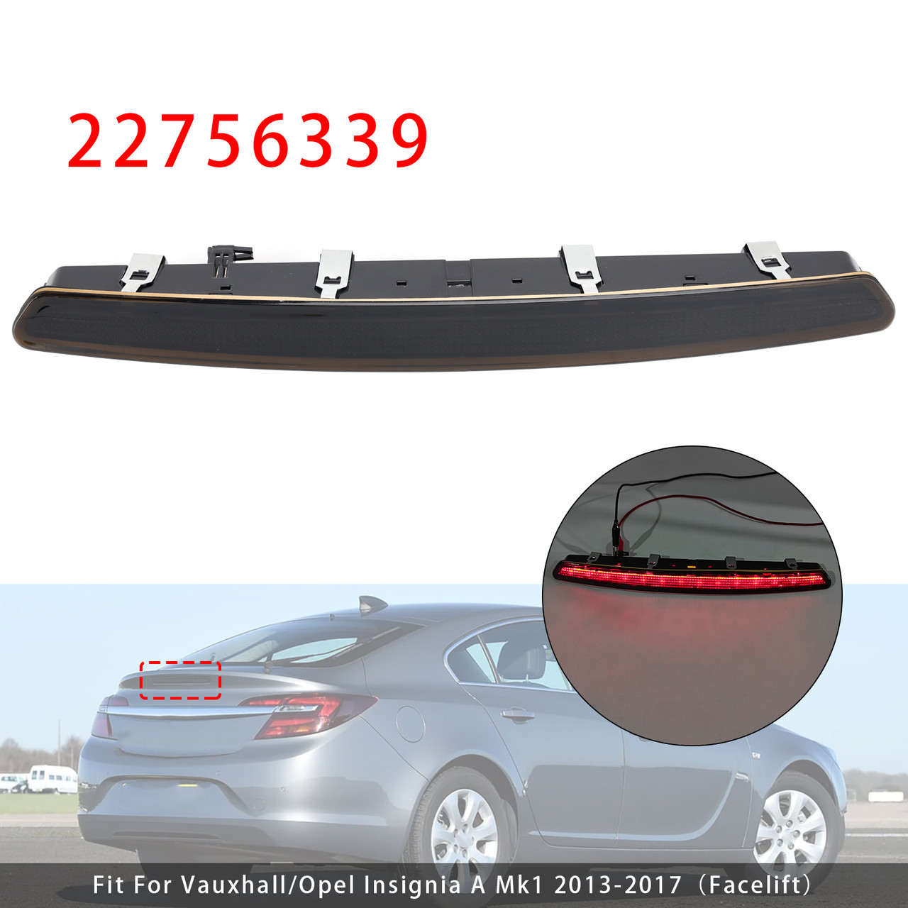 2013-2017 Vauxhall/Opel Insignia A Mk1 Rear High Mount Stop Light Lamp 22756339 Black Generic