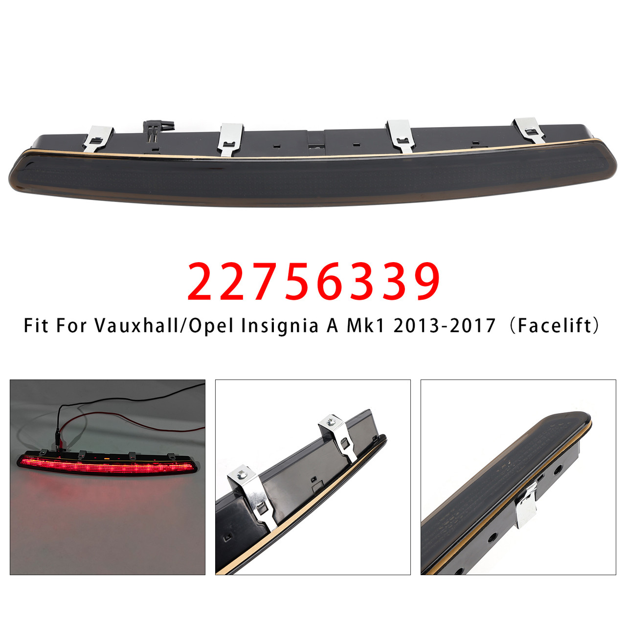 2013-2017 Vauxhall/Opel Insignia A Mk1 Rear High Mount Stop Light Lamp 22756339 Black Generic
