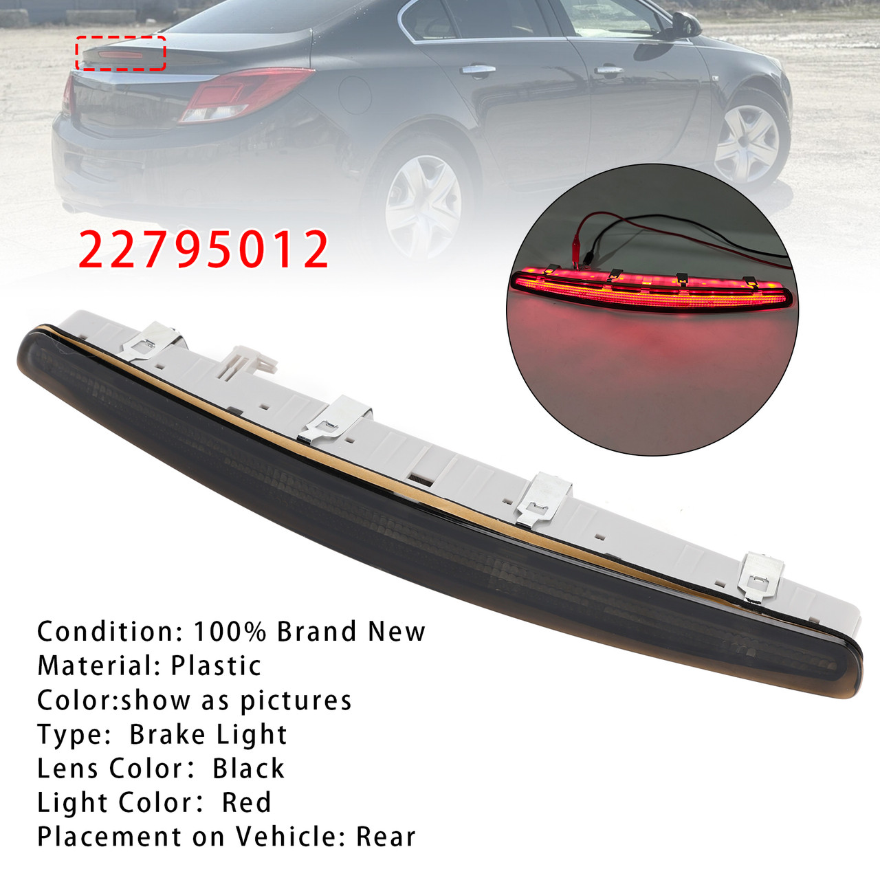 2008-2012 Vauxhall/Opel Insignia A Mk1 Rear Third Brake Light Lamp 22795012 Black Generic