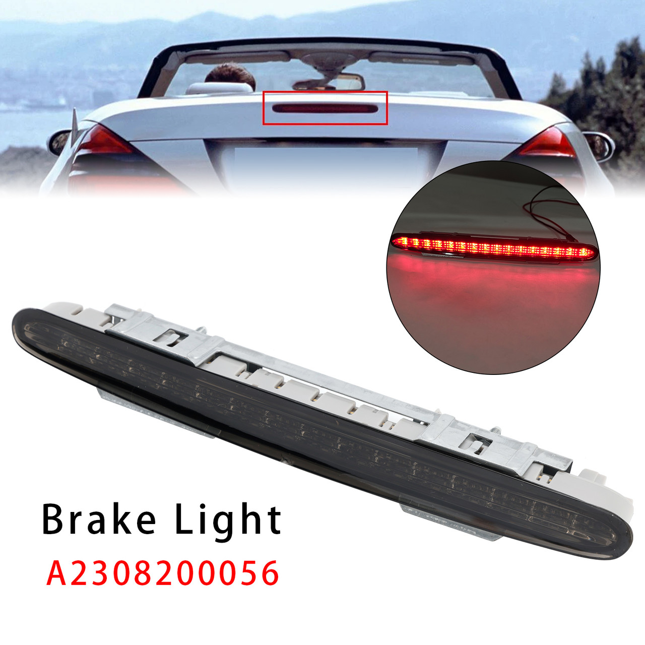2002-2012 Mercedes Benz SL55 SL550 R230 Rear Third Brake Light Lamp A2308200056 Grey Generic