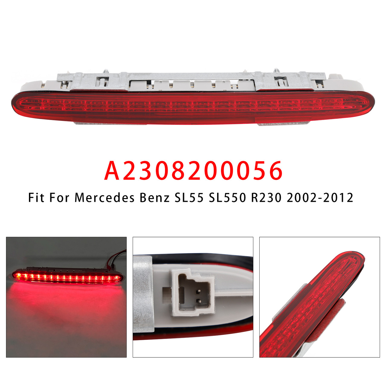 2002-2012 Mercedes Benz SL55 SL550 R230 Rear Third Brake Light Lamp A2308200056 Red Generic