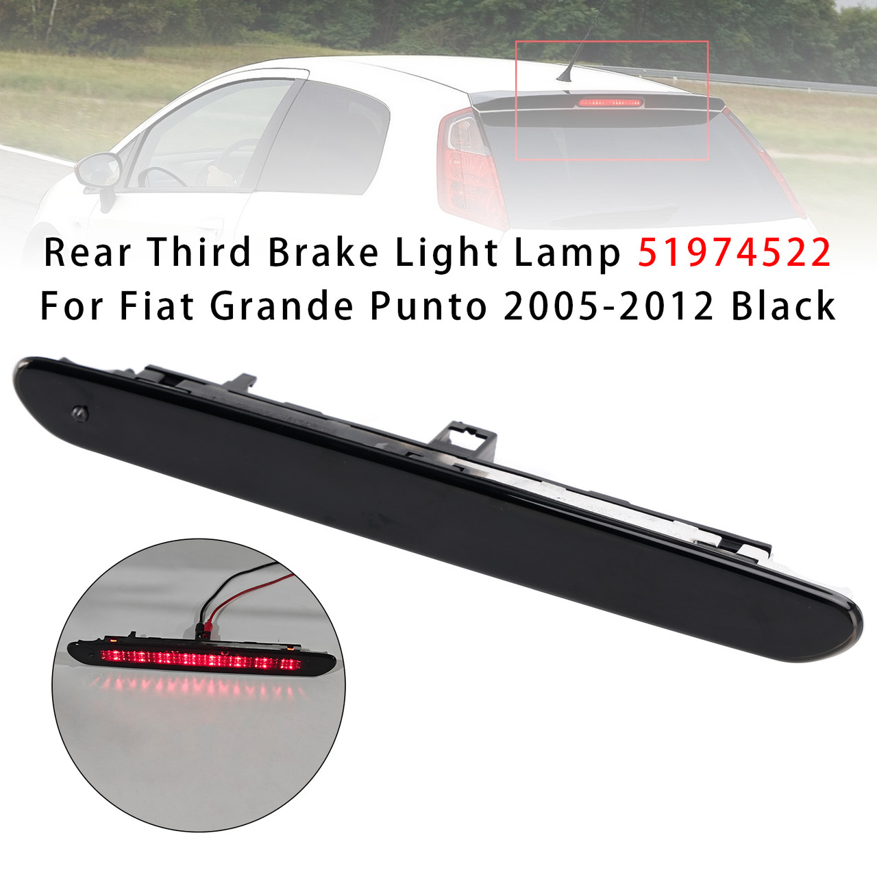 2008-2015 Abarth Grande Punto Evo Rear Third Brake Light Lamp 51974522 Black Generic