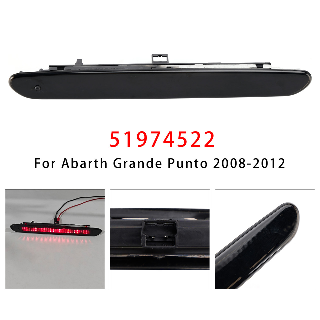 2008-2015 Abarth Grande Punto Evo Rear Third Brake Light Lamp 51974522 Black Generic