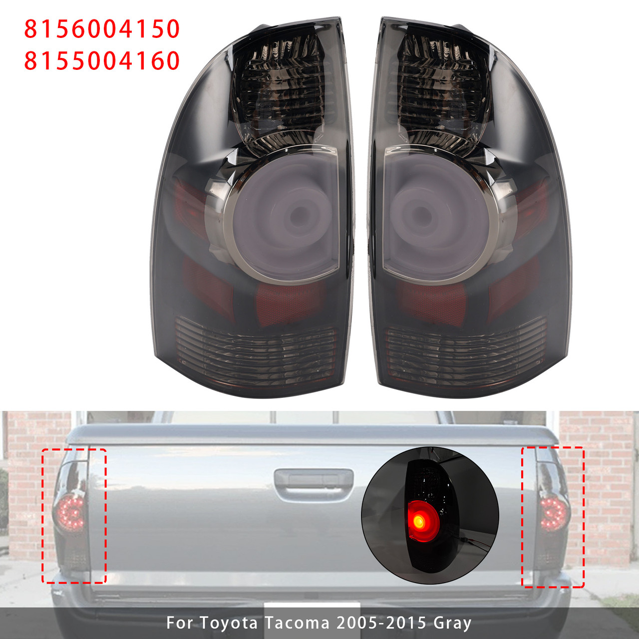2005-2015 Toyota Tacoma Left+ Right LED Tail Lights Brake Lamp 8156004150 8155004160 Gray Generic