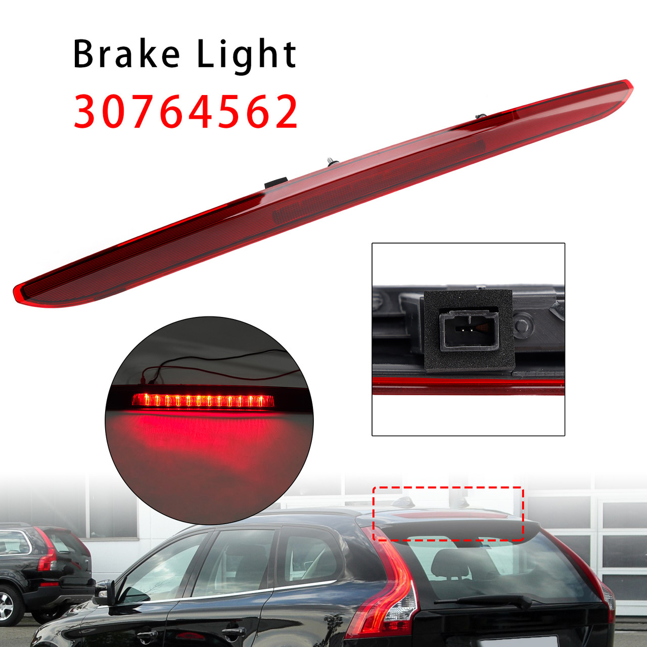 2008-2017 Volvo XC60 Rear Third Brake Light Lamp 30764562 Red Generic