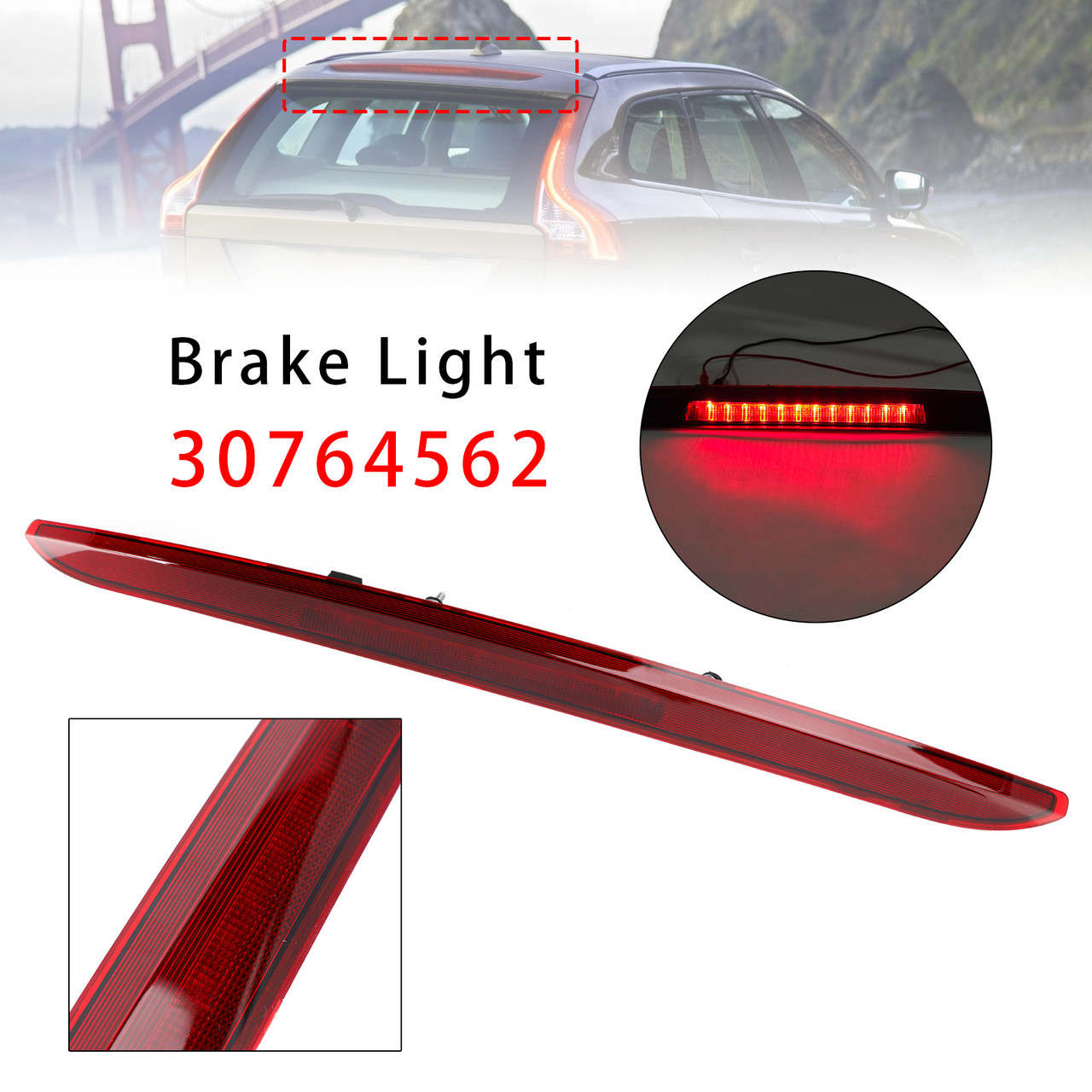 2008-2017 Volvo XC60 Rear Third Brake Light Lamp 30764562 Red Generic