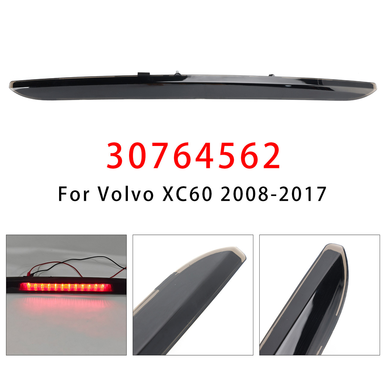 2008-2017 Volvo XC60 Rear Third Brake Light Lamp 30764562 Black Generic