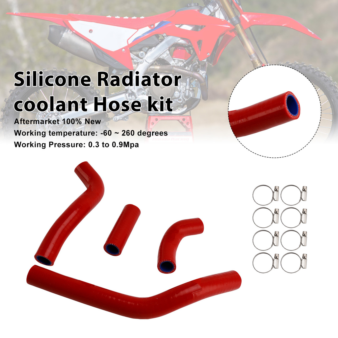 2021-2025 Honda CRF450R/ RX/ RWE Silicone Radiator coolant Hose kit Red Generic