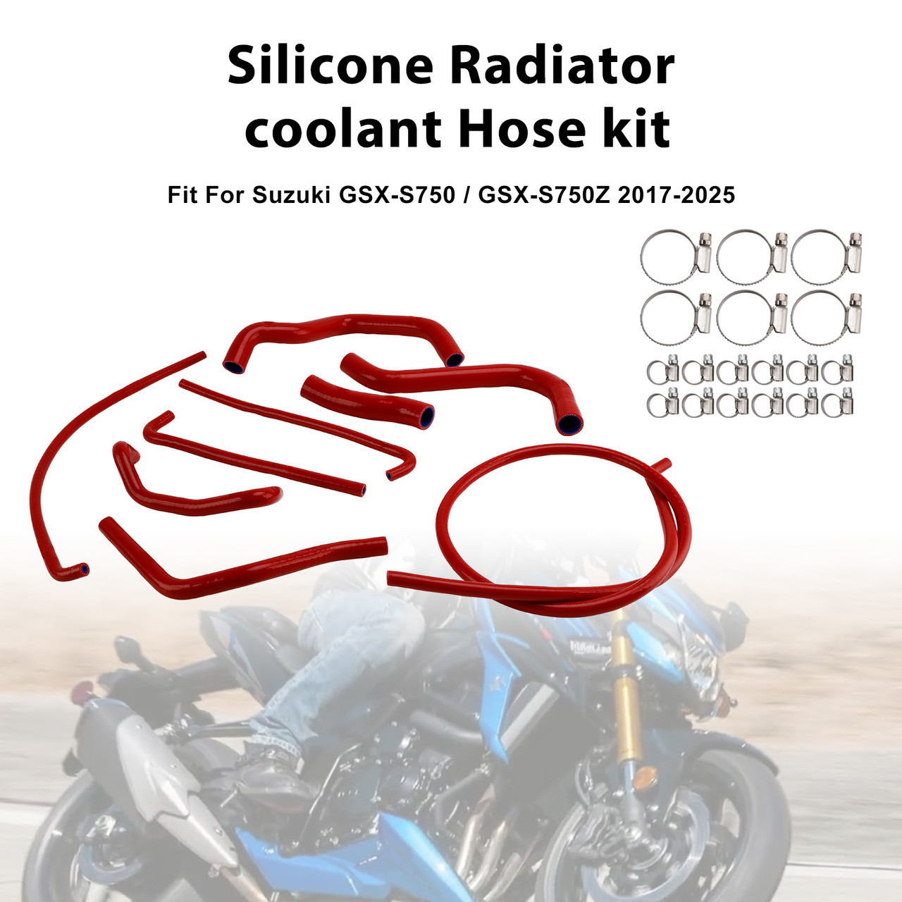 2017-2025 Suzuki GSX-S750/ GSX-S750Z Silicone Radiator coolant Hose kit Red Generic