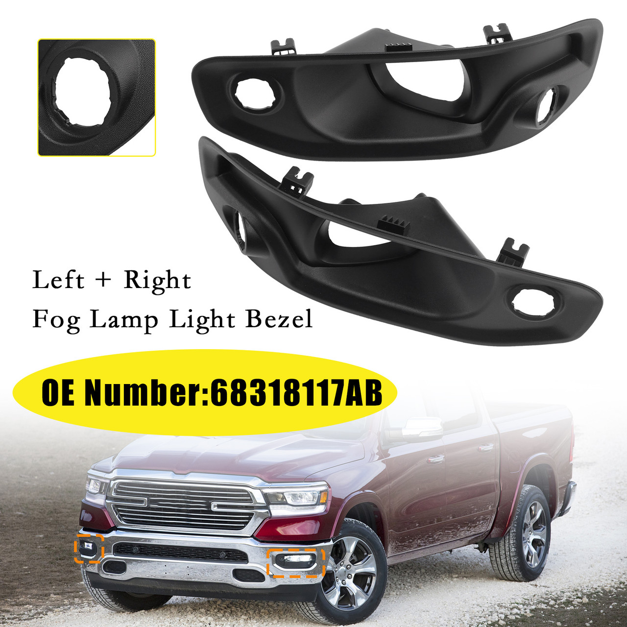 2019-2024 RAM 1500 Left+Right Fog Lamp Light Bezel 68318117AB Generic