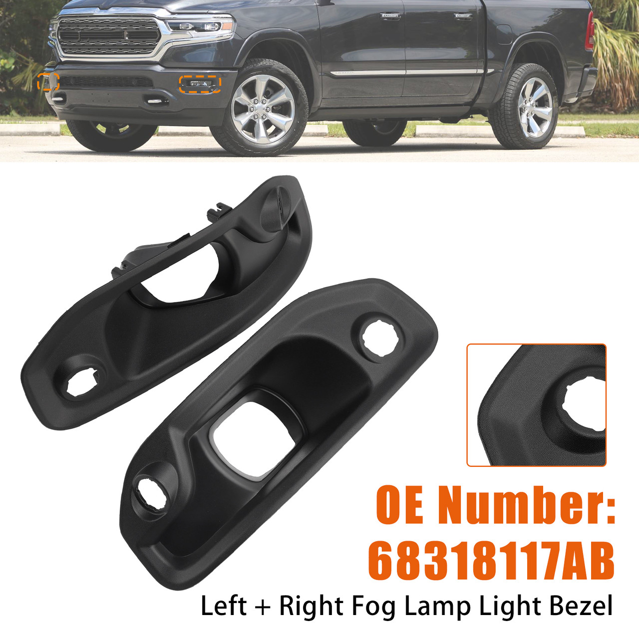 2019-2024 RAM 1500 Left+Right Fog Lamp Light Bezel 68318117AB Generic