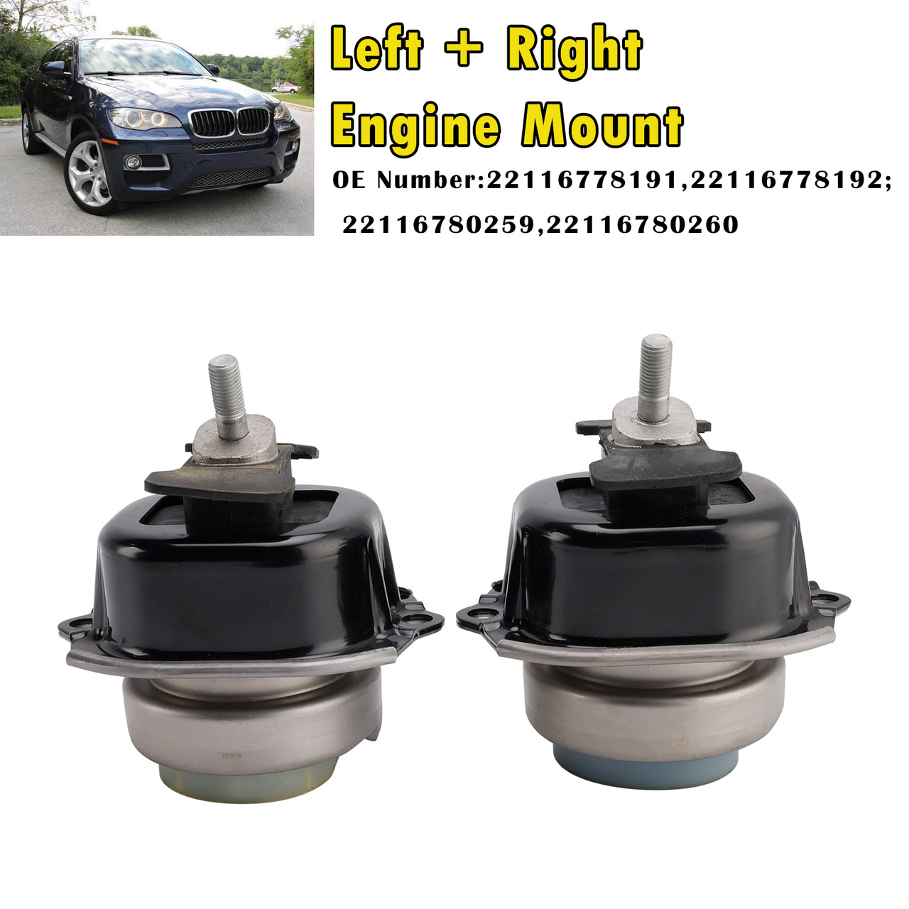 2007-2014 BMW X5 E70 X6 E71 E72 xDrive 35i Left+Right Engine Mount 22116865145 22116865146 Generic