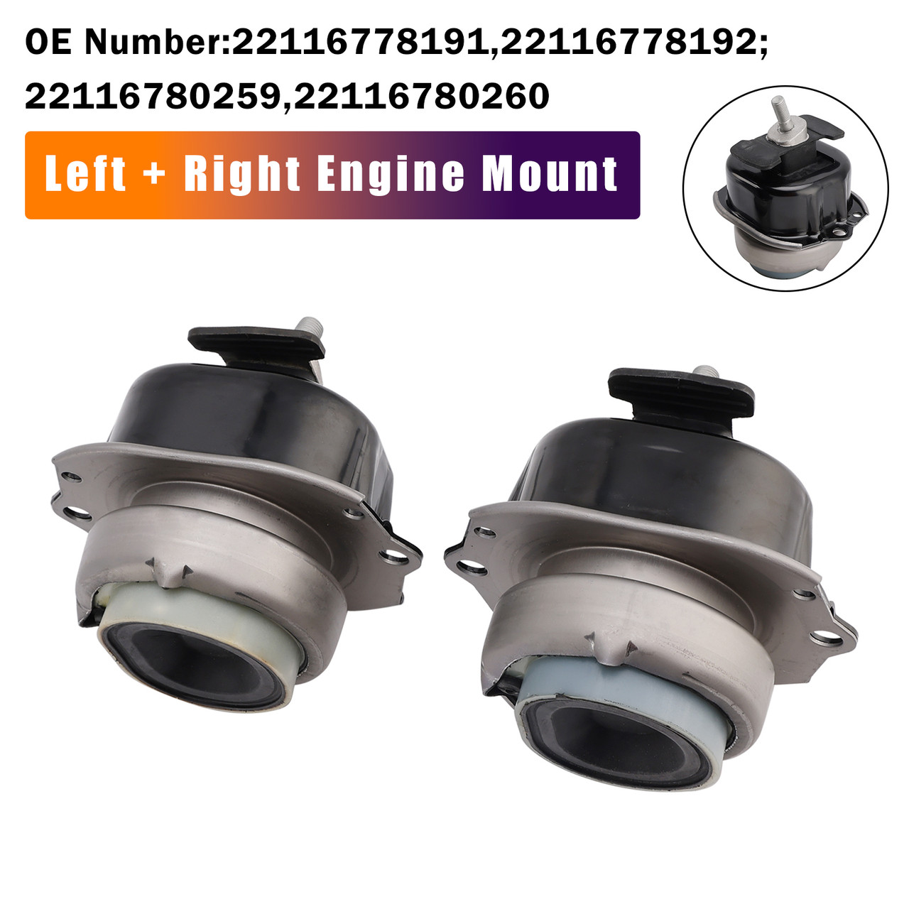 2007-2014 BMW X5 E70 X6 E71 E72 xDrive 35i Left+Right Engine Mount 22116865145 22116865146 Generic