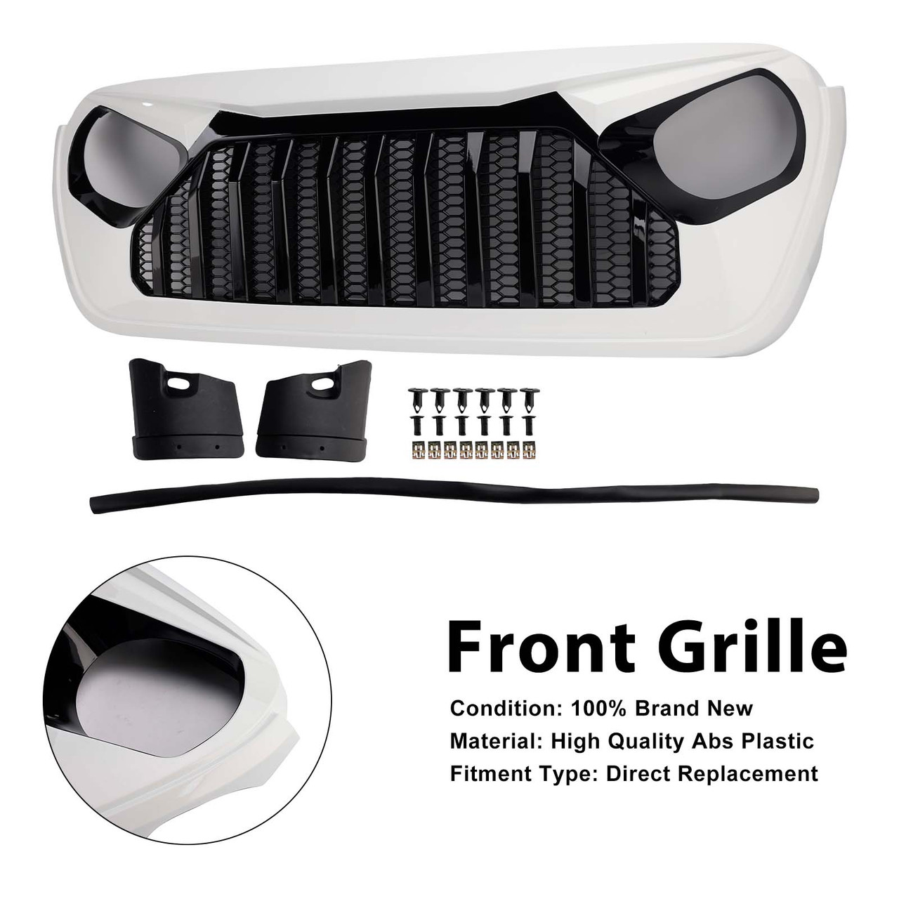 2018-2023 Jeep Wrangler JL JT White & Black Front Vader Grille Bumper Generic
