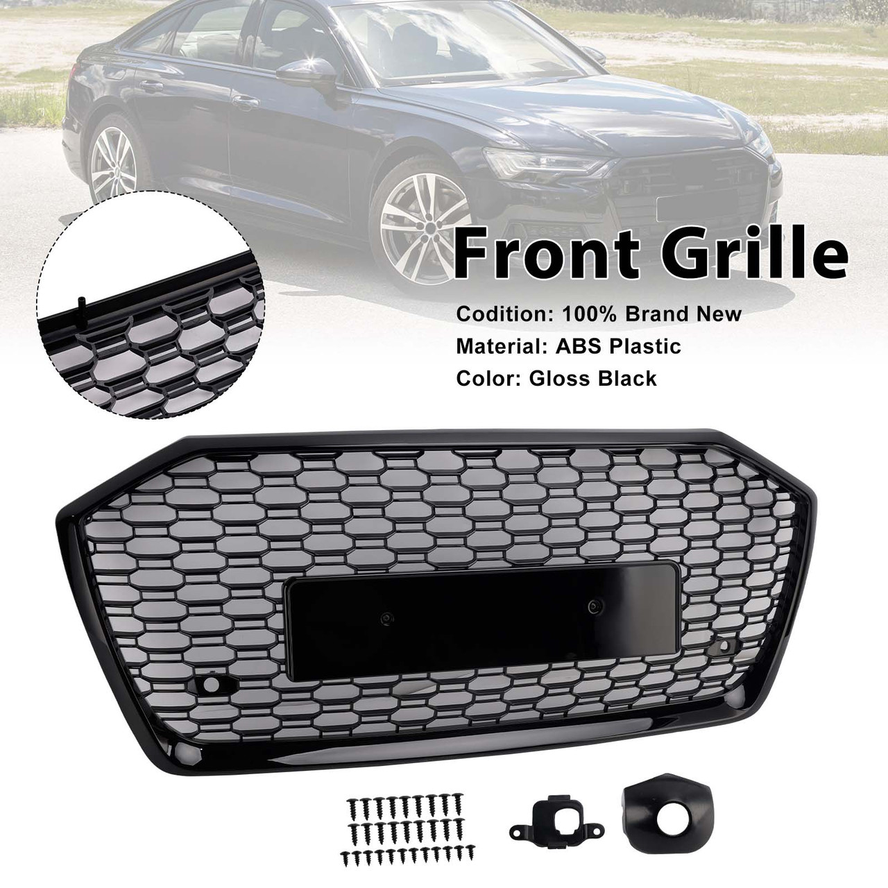2019-2023 Audi A6 C8/ Sline/ S6 Without ACC RS6 Style Honeycomb Mesh Front Grille Generic