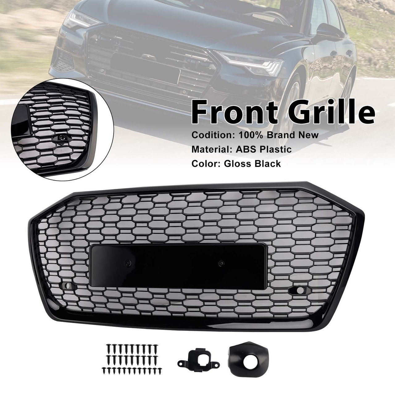 2019-2023 Audi A6 C8/ Sline/ S6 Without ACC RS6 Style Honeycomb Mesh Front Grille Generic