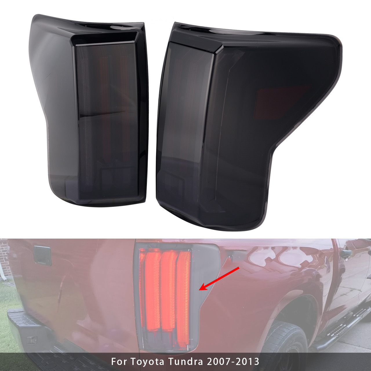 2007-2013 Toyota Tundra Left+Right LED Tail Lights Black Housing Smoked Lens Generic