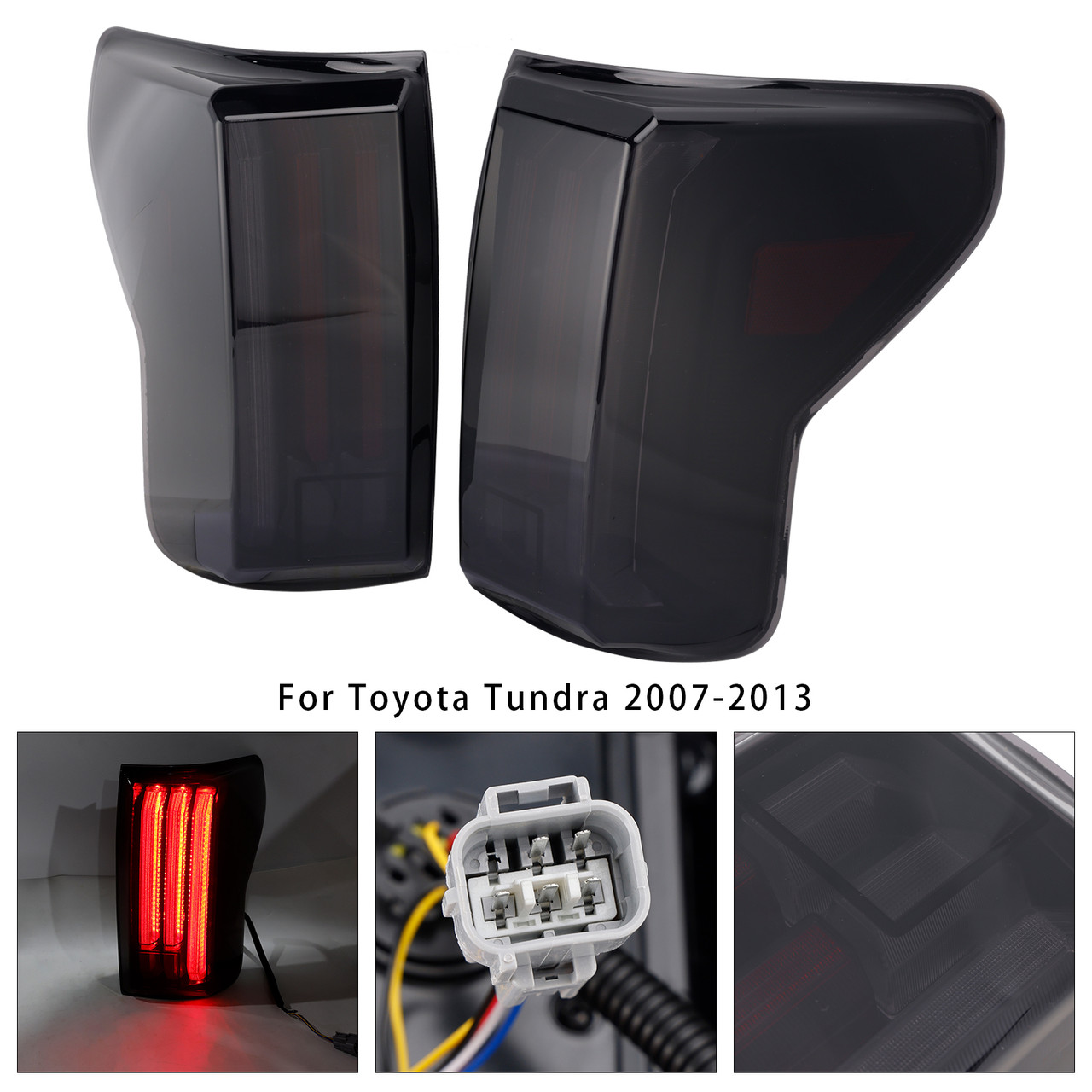 2007-2013 Toyota Tundra Left+Right LED Tail Lights Black Housing Smoked Lens Generic
