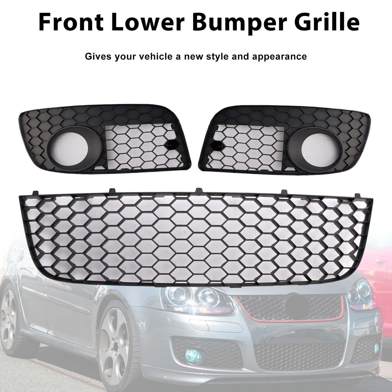2006-2009 VW GOLF MK5 GTI 3PCS Front Lower Bumper Grille+Fog Light Cover Generic