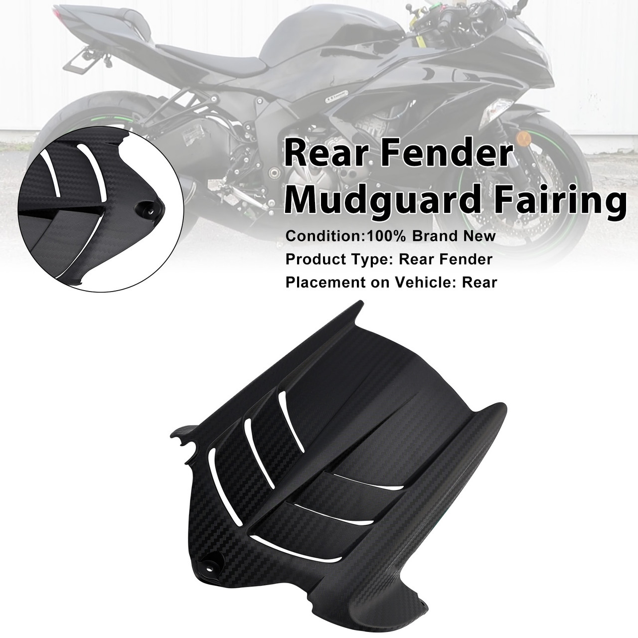 2009-2025 Kawasaki ZX-6R 636 Rear Fender Mudguard Fairing Black Generic