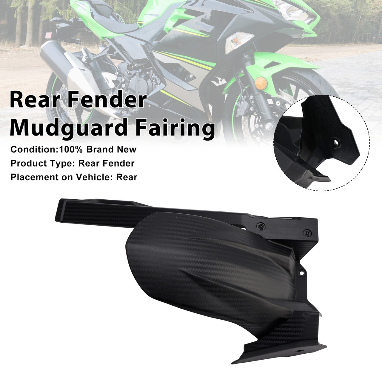 2024-2026 Kawasaki Ninja 500/ Z500 Rear Fender Mudguard Fairing Black Generic