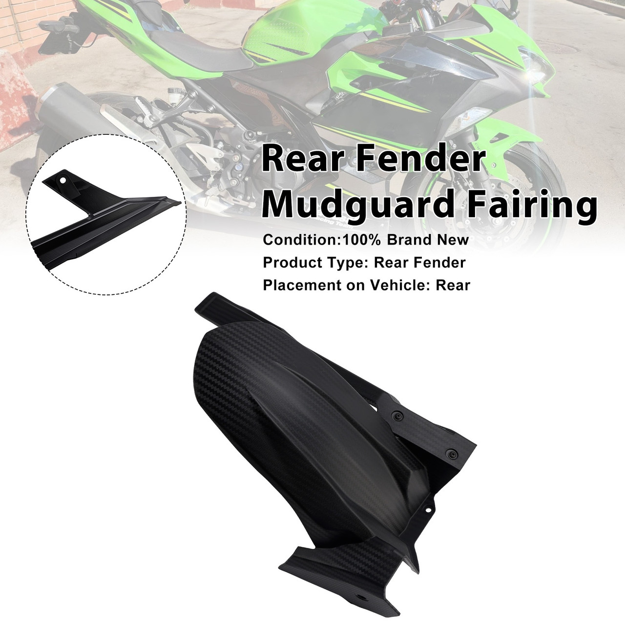 2024-2026 Kawasaki Ninja 500/ Z500 Rear Fender Mudguard Fairing Black Generic