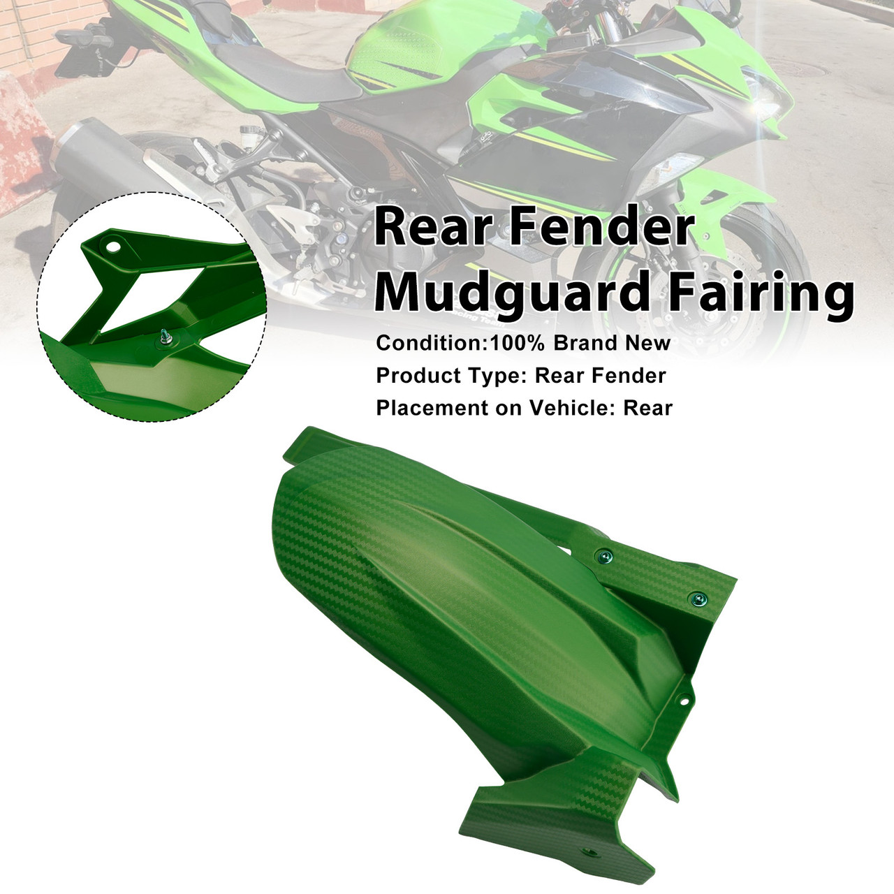 2024-2026 Kawasaki Ninja 500/ Z500 Rear Fender Mudguard Fairing Green Generic