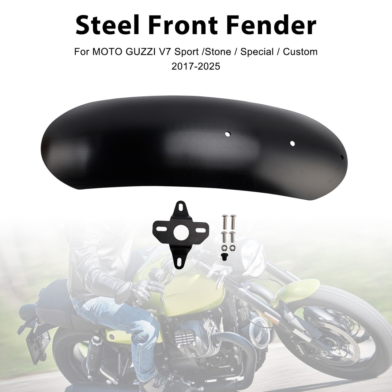 2017-2025 MOTO GUZZI V7 Steel Front Fender Mudguard Black Generic