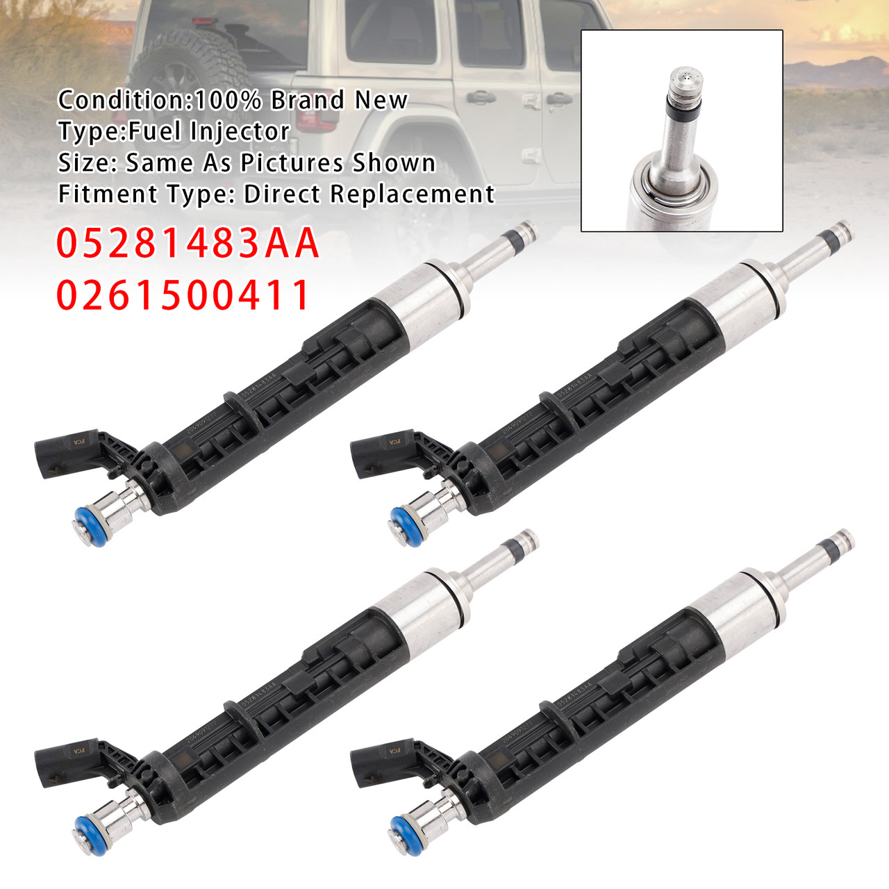 2018-2024 Jeep Wrangler Dodge 4Pcs Fuel Injector 05281483AA 0261500411 Generic