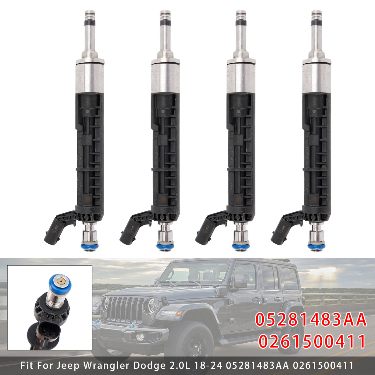 2018-2024 Jeep Wrangler Dodge 4Pcs Fuel Injector 05281483AA 0261500411 Generic