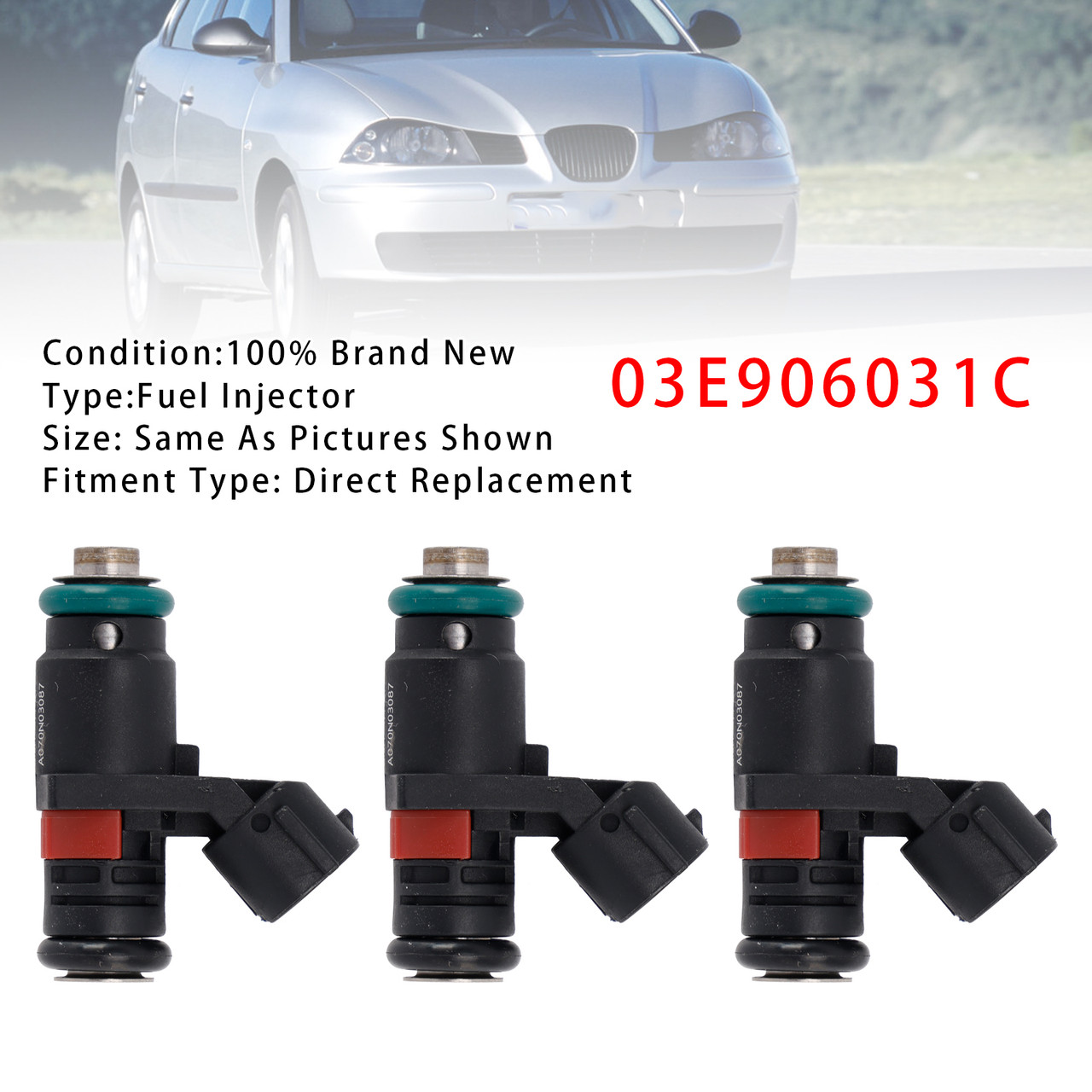 2007-2015 Skoda Roomster Praktik 3Pcs Fuel Injector 03E906031C 03E906031A Generic