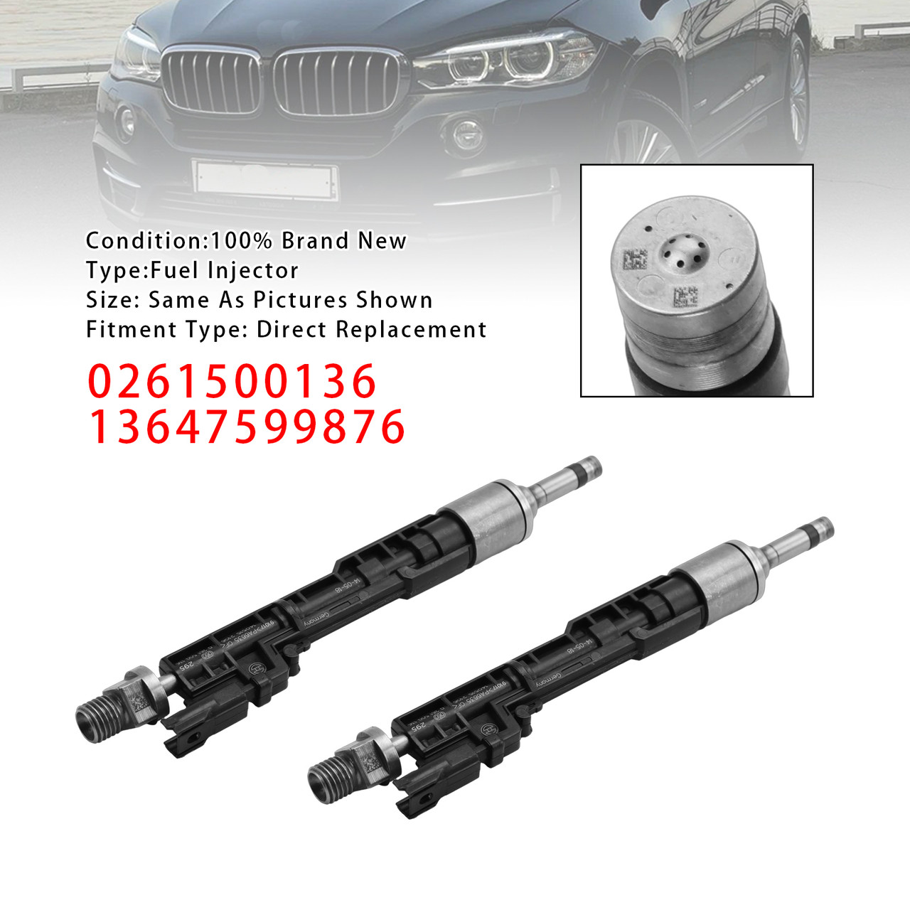 2011-2018 BMW F10 M5 F06 F07 F12 F13 F15 X5 2Pcs Fuel Injector 0261500136 13647599876 Generic