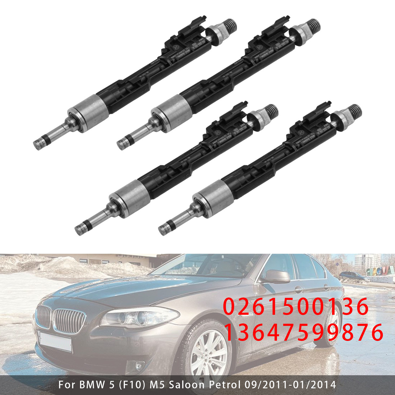 2011-2018 BMW F10 M5 F06 F07 F12 F13 F15 X5 4Pcs Fuel Injector 0261500136 13647599876 Generic