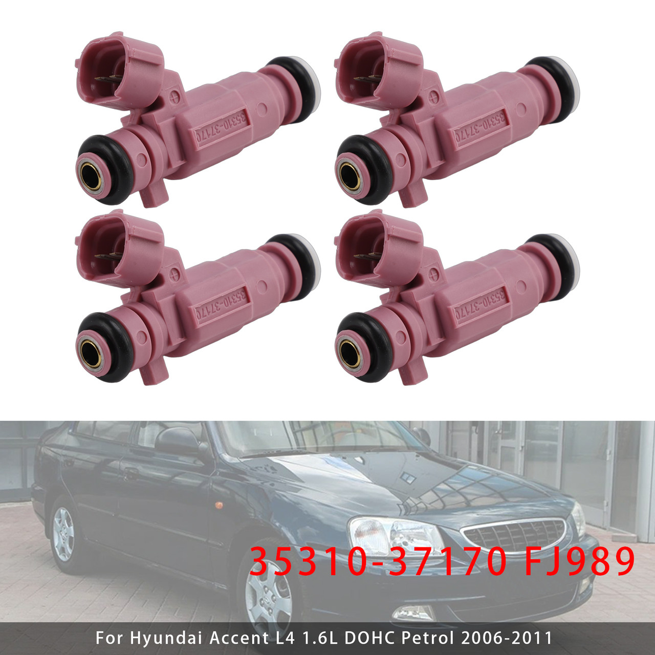 2006-2011 Hyundai Accent L4 1.6L 4Pcs Fuel Injector 35310-37170 FJ989 Generic