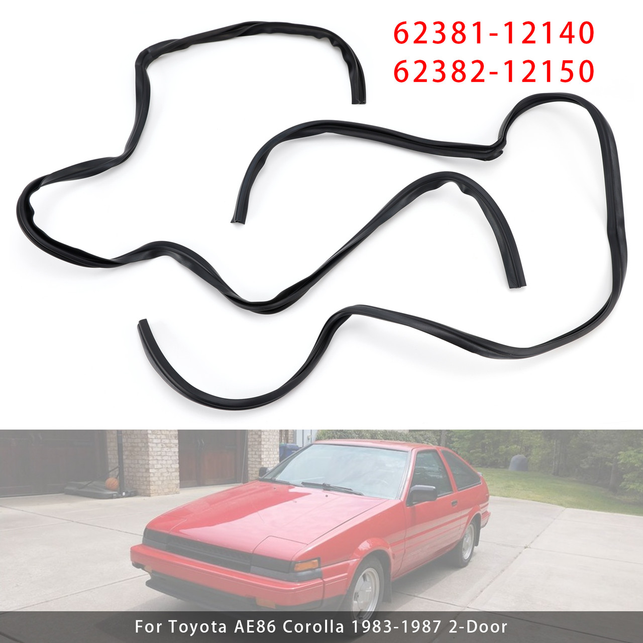 1983-1987 Toyota AE86 Corolla 2-Door Front Roof Side Rail Weatherstrip Left+Right Set 62381-12140 Generic