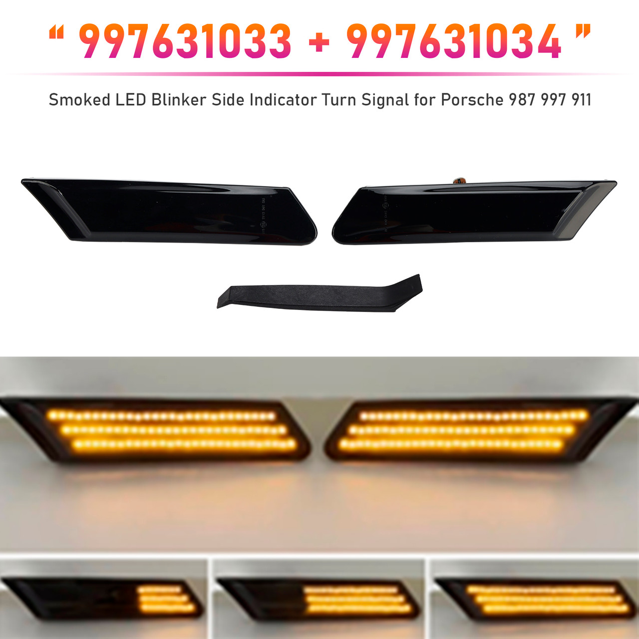 2005-2013 Porsche 987 997 911 2X LED Blinker Side Indicator Turn Signal Smoked 997631033 Generic