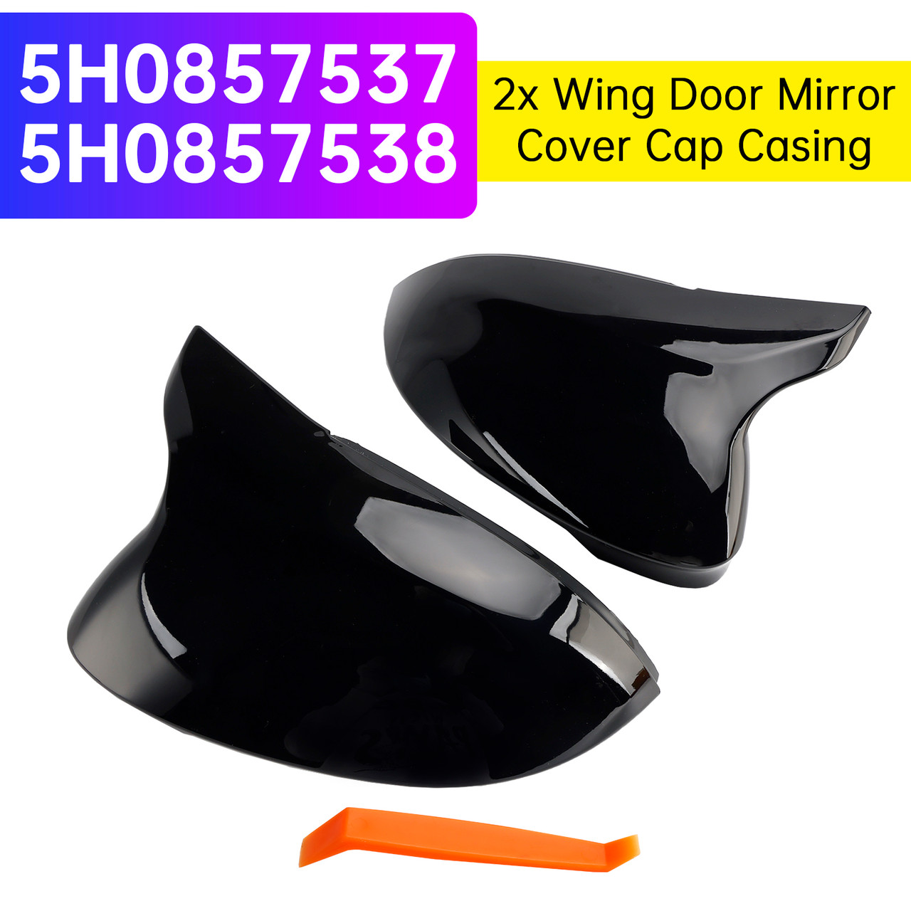 2020-2024 Volkswagen VW Golf 8 MK8 VIII 8R R GTI GTE GTD 2x Wing Door Mirror Cover Cap Casing Gloss Black Generic