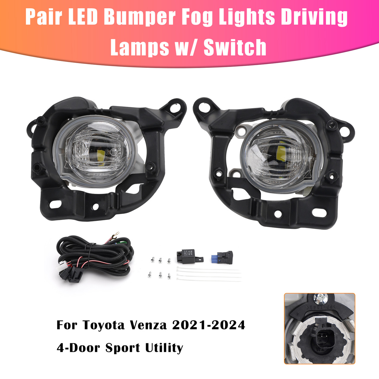 2021-2024 Toyota Venza 4-Door Sport Utility Pair LED Bumper Fog Lights Driving Lamps w/ Switch TO1038271 Generic