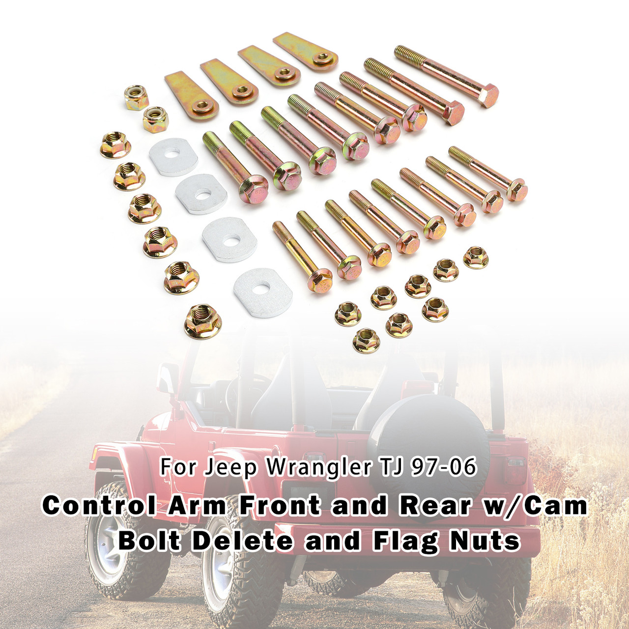 1997-2006 Jeep Wrangler TJ Control Arm Front and Rear w/Cam Bolt Delete and Flag Nuts RO-0034/1025/1030 Generic