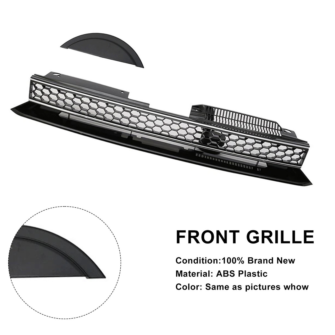 2010-2014 Volkswagen Golf MK6 GTI Style Front High Bar Black Chrome Trim Grille 5K0-853-651-AL-QWA Generic