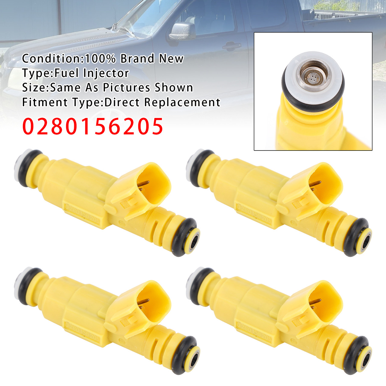 2004-2006 Ford Ranger 2.3L L4 4Pcs Fuel Injector 0280156205 FJ464 Generic