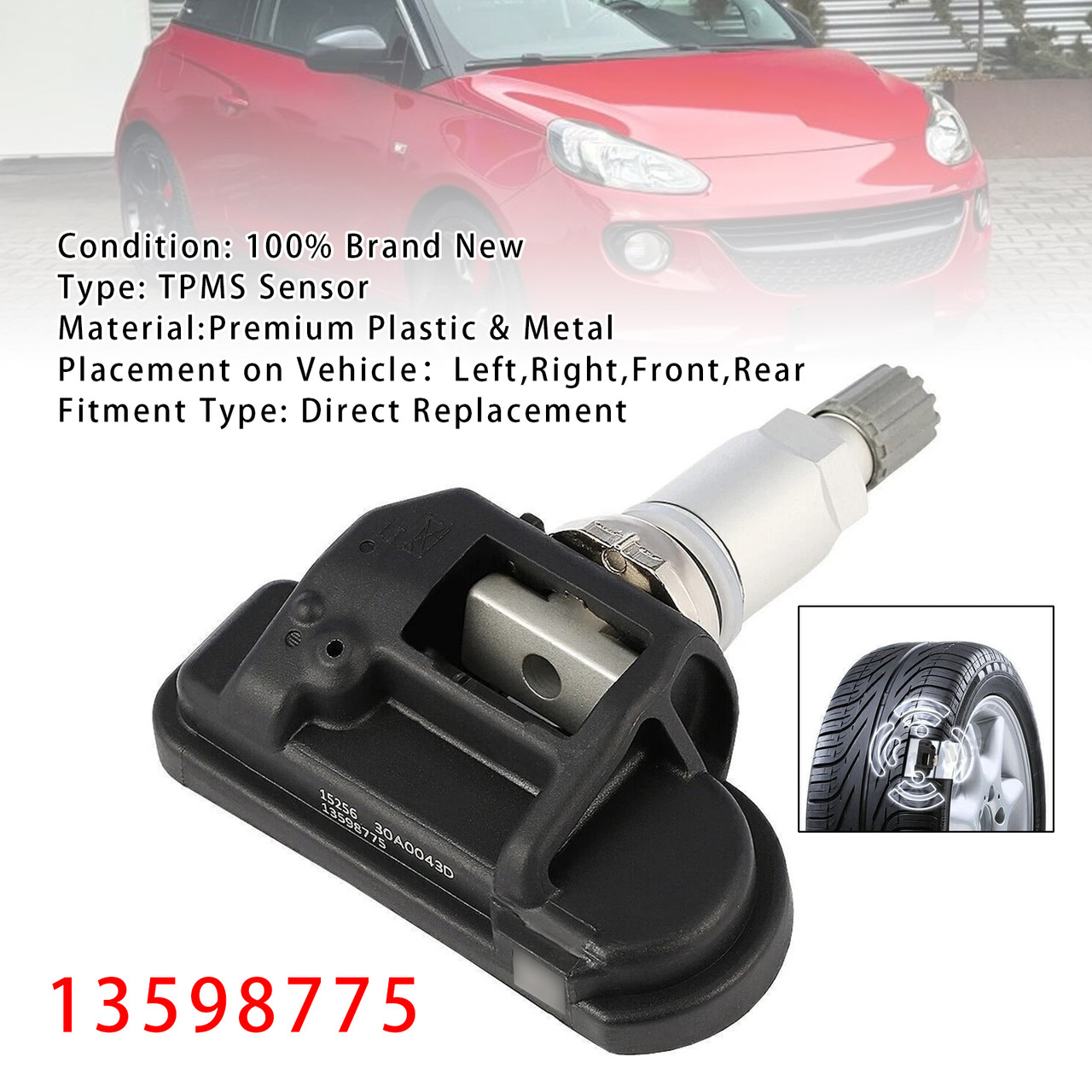 2008-2019 Opel Zafira C Insignia Astra J Corsa Adam 1X TPMS Tire Pressure Sensor 13598775 Generic
