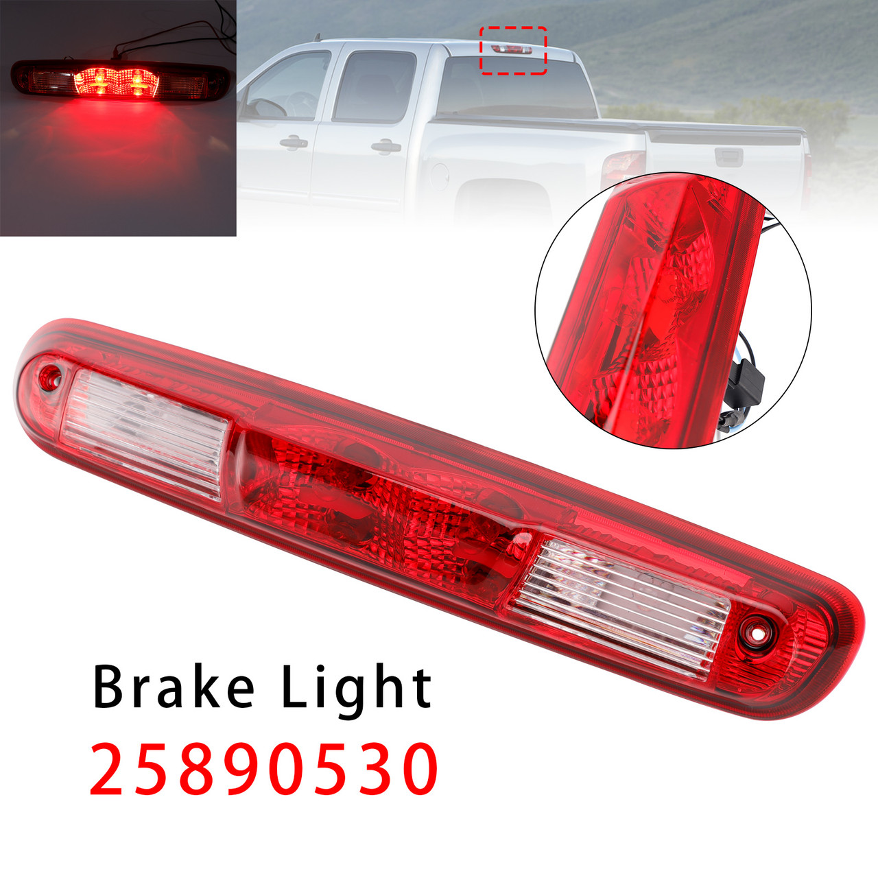 2007-2013 GMC Sierra 1500 2500 3500 Halogen Third Brake Light 25890530 Generic