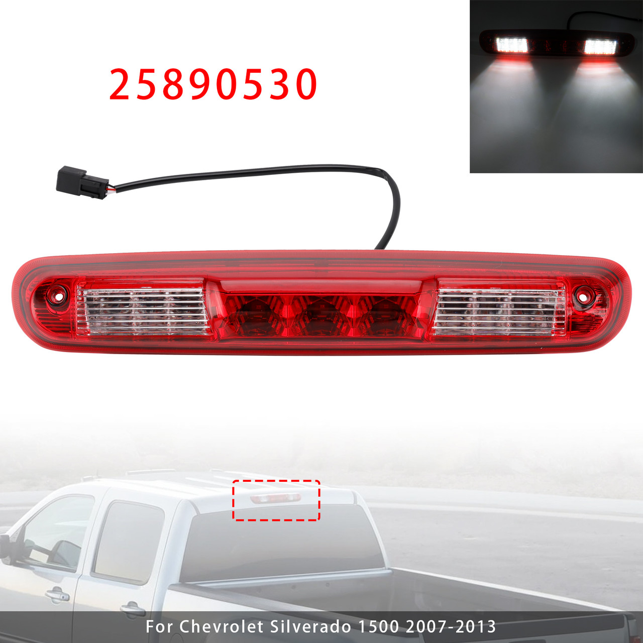 2007-2013 Chevrolet Silverado 1500 2500 3500 LED Third Brake Light 25890530 Generic