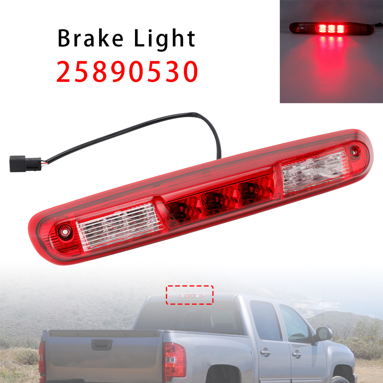 2007-2013 Chevrolet Silverado 1500 2500 3500 LED Third Brake Light 25890530 Generic