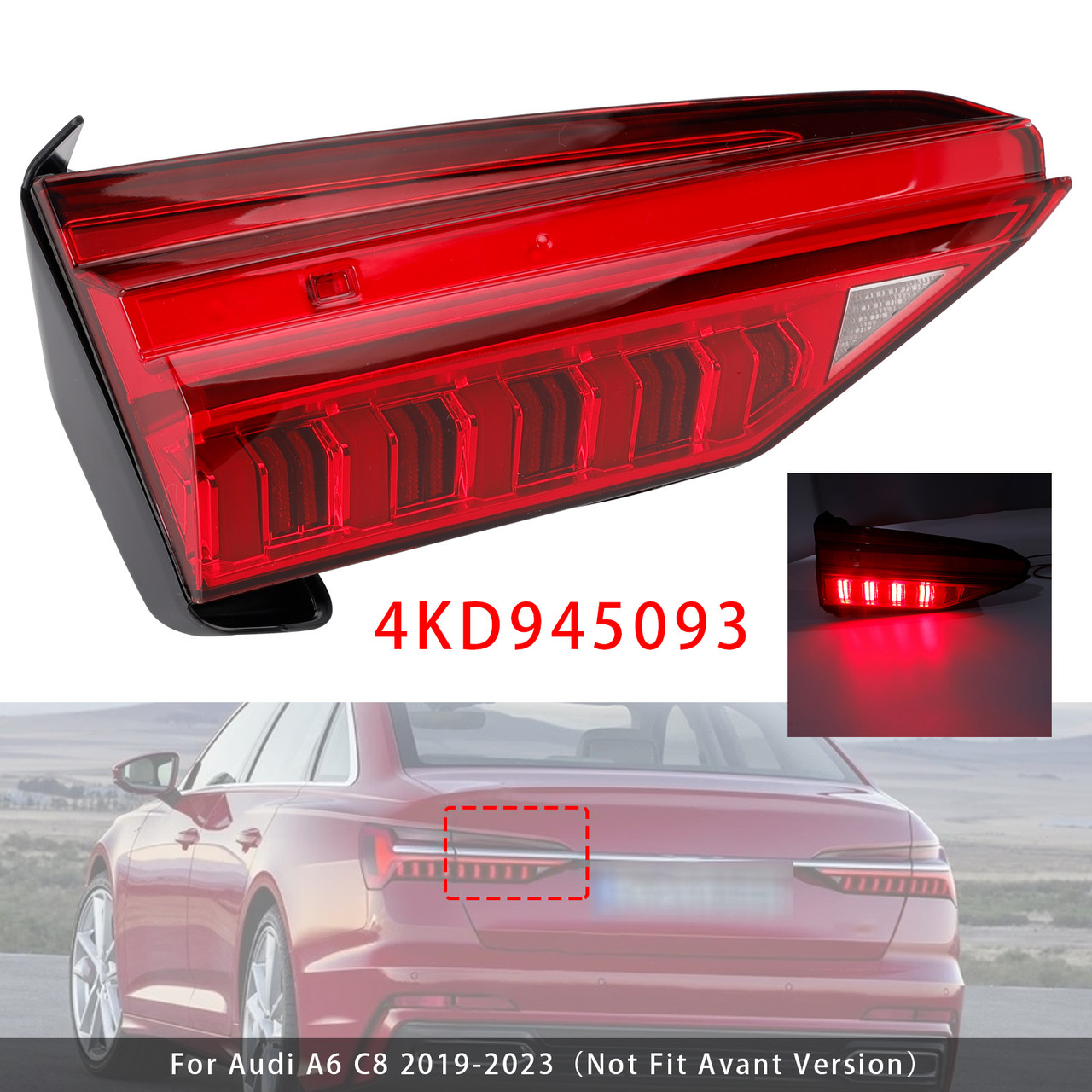 2019-2023 Audi A6 C8 Left LED Inner Tail Light Assembly 4KD945093 Generic